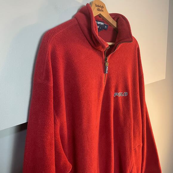 VTG Polo Sport Ralph Lauren SZ XL Red Fleece Quarter Zip Drawstring Hem Pullover - Picture 6 of 16